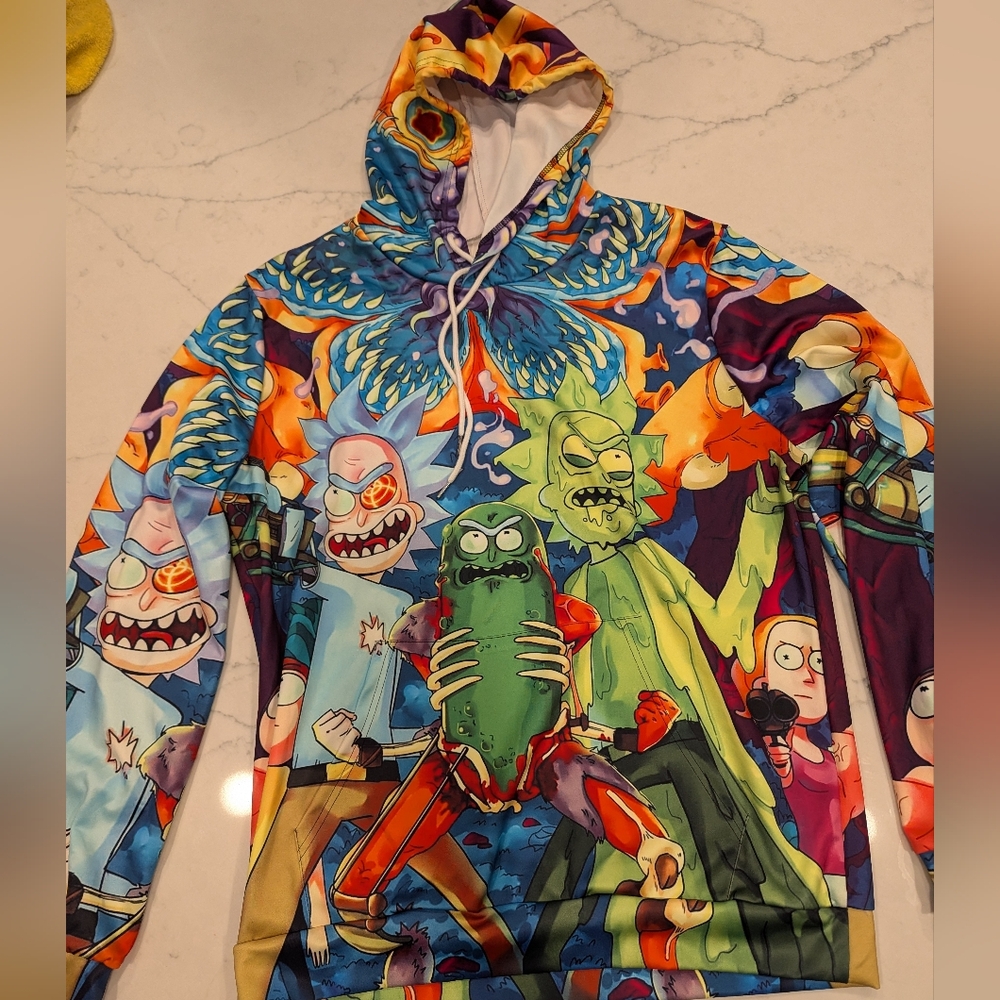 Rick and Morty cartoon unisex bright colored hoodie - pickle design Pickle Rick